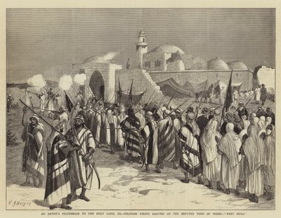 En kunstners pilgrimsrejse til det hellige land, III, pilgrimme, der skyder salut mod Moses
