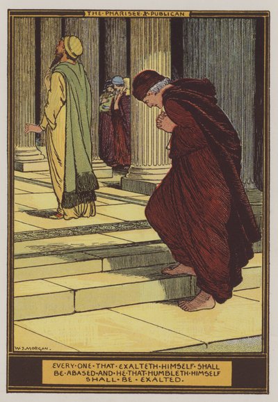 Farisæeren og tolleren (farve litho) af Walter Jenks Morgan