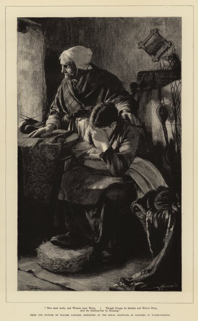 Mænd skal arbejde, og kvinder skal græde, selvom storme er pludselige og vandet dybt, og havnebaren stønner af Walter Langley