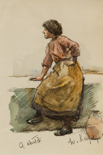 Studie af en pige på en havnemur (wc på papir) af Walter Langley