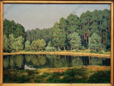 Skovlandskab med en sø i Brandenburg af Walter Leistikow
