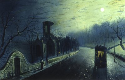 Kirkstall Abbey af Moonlight (olie på lærred) af Walter Linsley Meegan