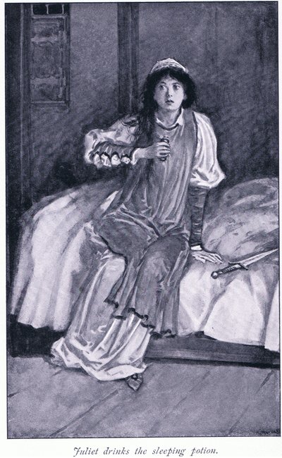 Juliet drikker den sovemiddel, 1900-tallet af Walter Paget