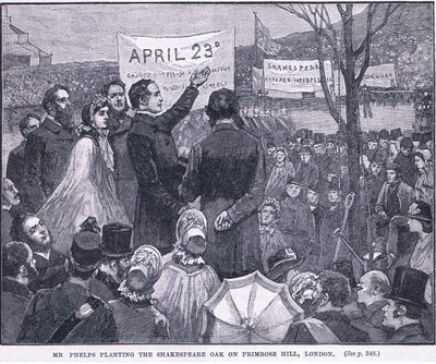 Mr. Phelps planter Shakespeare Oak på Primrose Hill, London 1864 AD af Walter Paget