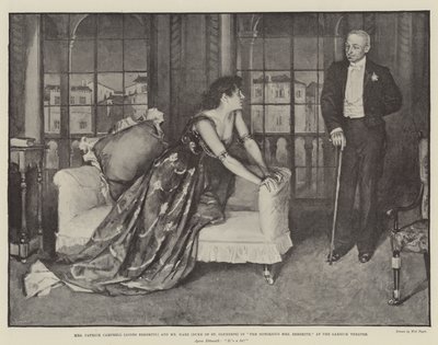 Mrs Patrick Campbell (Agnes Ebbsmith) og Mr Hare (Duke of St Olpherts) i The Notorious Mrs Ebbsmith, på Garrick Theatre af Walter Paget