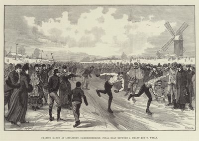 Skøjtekamp i Littleport, Cambridgeshire, finaleheat mellem J Smart og T Wells af Walter Paget