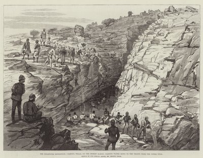Khartoum-ekspeditionen, Gakdul Wells, på ørkenmarchen, der passerer vand ned til tropperne fra den øvre brønd af Walter Paget