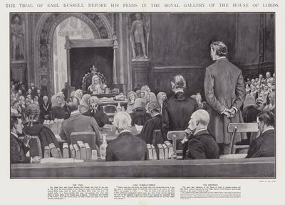 Retssagen mod Earl Russell foran hans jævnaldrende i Royal Gallery of the House of Lords, Westminster (litho) af Walter Paget