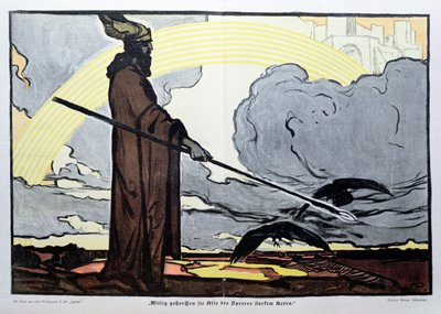 Odin med sine to krager, Hugin (tanke) og Munin (hukommelse) af Walter Puttner