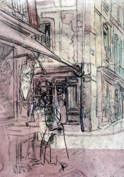 A Shop in Dieppe, ca. 1907 (blæk, farvet pastel og akvarel på papir) af Walter Richard Sickert