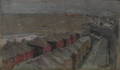 Badehytter, Dieppe, ca. 1890 (olie på panel) af Walter Richard Sickert