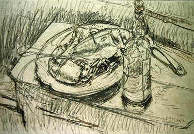 Stilleben med hummer (kridt og blæk på papir) af Walter Richard Sickert