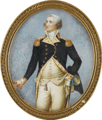 Portræt af George Washington (1732-1799), af Robertson, Walter (1750-1801). Akvarel, Gouache på horn af Walter Robertson