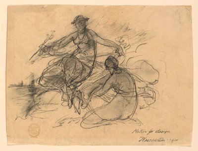 Handel og en anden allegorisk figur (motiv til pengeseddeldesign) af Walter Shirlaw