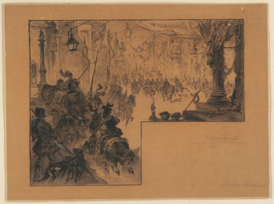 Illustration, der viser den tyske hærs triumferende tilbagevenden efter den tysk-franske krig af Walter Shirlaw