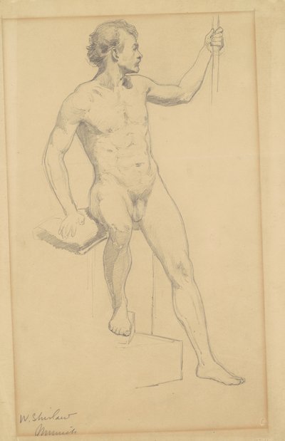 Siddende mandlig nøgen, ca.1870-77 (grafit på papir) af Walter Shirlaw