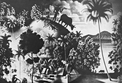 Landskab med koens skygge (Landschaft mit Shattenkuh) af Walter Spies