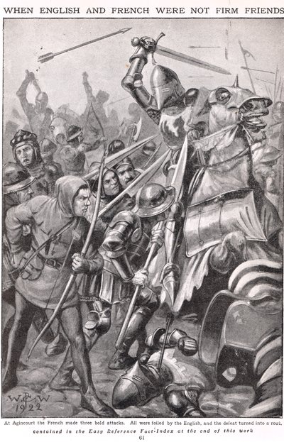 Da franskmændene og englænderne kæmpede ved Agincourt, illustration 