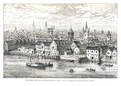 The Steel Yard Iron Wharf og Neighborhood i 1540. Ved flodbredden, 1878 af Walter Thornbury