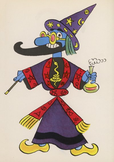 Figurer fra børnebøger: Tryllekunstner (farvelitografi) af Walter Trier