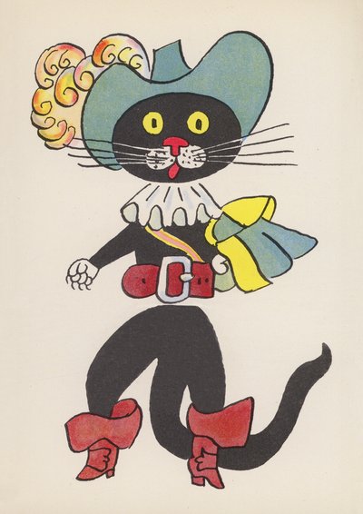 Figurer fra børnebøger: Den Bestøvlede Kat (farvelitografi) af Walter Trier