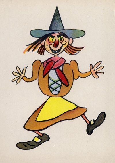 En af Walter Triers Crazy People (farvelitografi) af Walter Trier