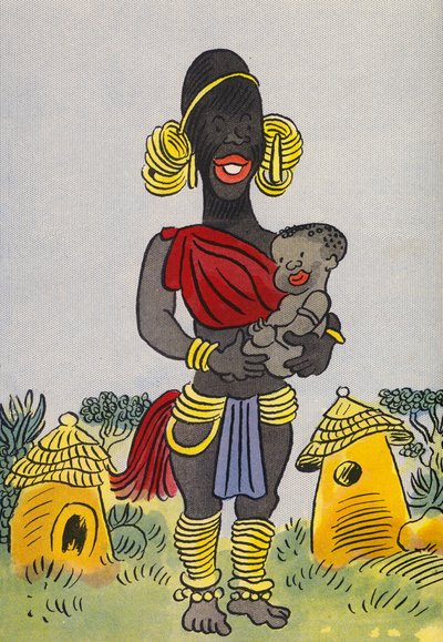 Walter Triers skøre kostumer: Centralafrika (farvelitografi) af Walter Trier