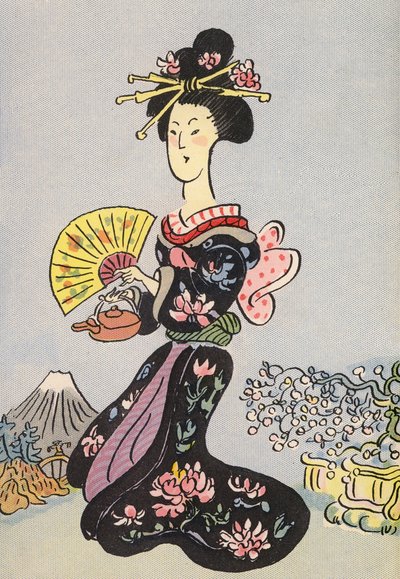 Walter Triers skøre kostumer: Japan (farvelitografi) af Walter Trier