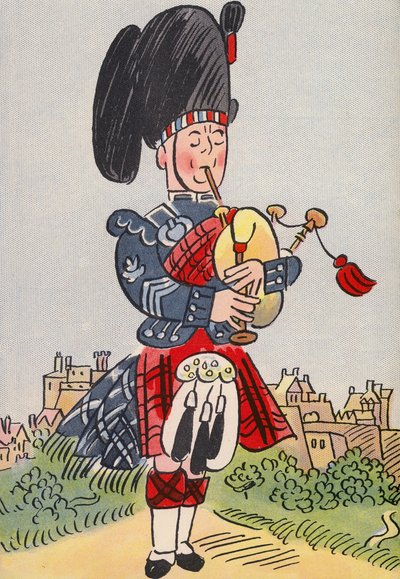 Walter Triers skøre kostumer: Skotland (farvelitografi) af Walter Trier