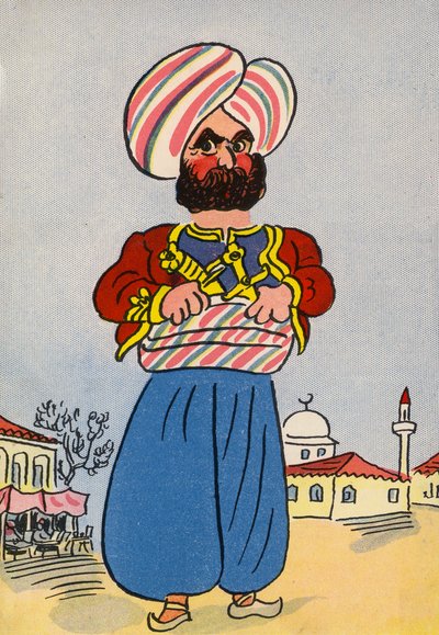 Walter Triers skøre kostumer: Tyrkiet (farvelitografi) af Walter Trier