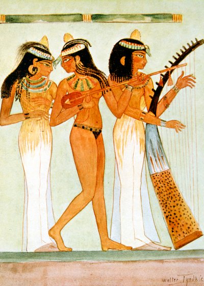 Gamle egyptiske musikere og en danser, 1910 af Walter Tyndale