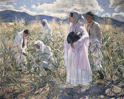 Indisk majs, Taos (olie på lærred) af Walter Ufer