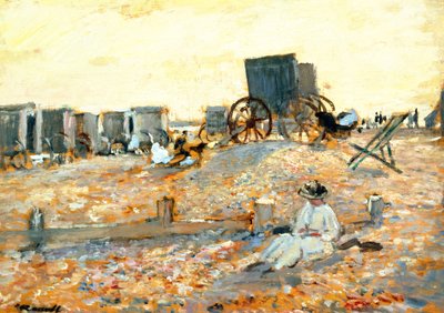 Strandscene (olie på panel) af Walter Westley Russell