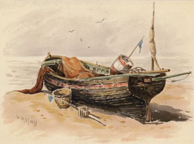 Fransk fiskekutter (farvelitografi) af Walter William May