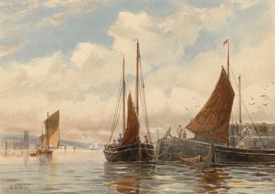 Penzance Luggers ved Newlyn (farvelitografi) af Walter William May