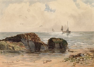 Klipper ved lavvande (farvelitografi) af Walter William May
