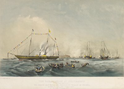 Prins Frederik Vilhelm IV af Preussen (1795-1861) og hans hustru Elizabeth af Bayern (1801-1873) går om bord på skibet Victoria and Albert i Gravesend, England, den 2. februar. af Walter William May
