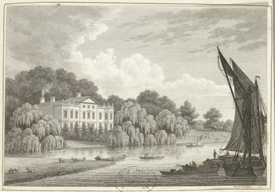 Landhus med sø og både (print) af Walter Williams