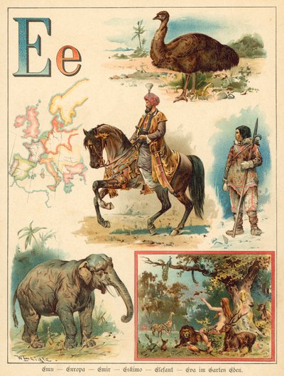 Bogstav E (chromolitho) af Walter Zweigle