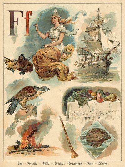 Bogstav F (chromolitho) af Walter Zweigle