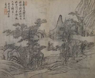 Landskab efter Xia Gui aktiv ca. 1195-1230, fra Sennepsfrø Garde..., første udgave, 1679. af Wang Gai