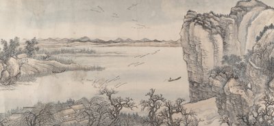 Landskab i stil med Juran og Yan Wengui, dateret 1713. af Wang Hui