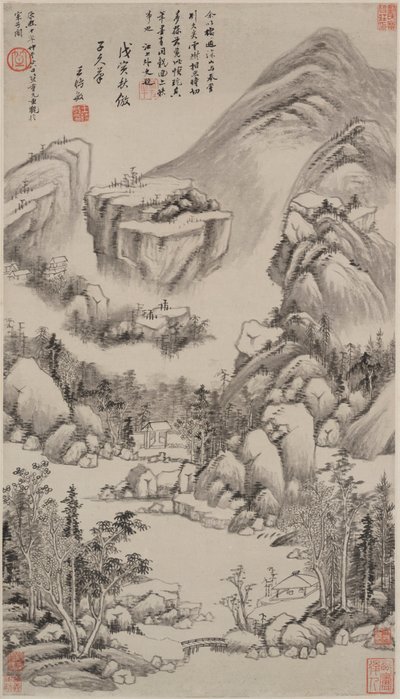 Landskab i stil med Huang Gongwang af Wang Shimin