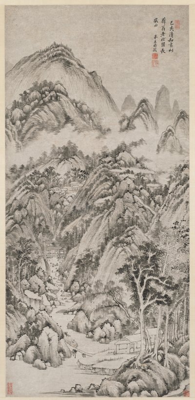 Bjerglandsby omfavnet af sommeren, 1659. af Wang Shimin