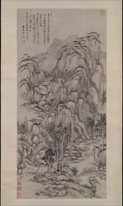 Landskab efter Wu Zhen, dateret 1695. af Wang Yuanqi
