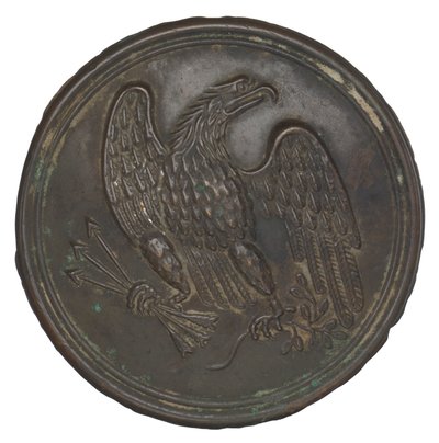 Plade med stemplet ørnedesign i messing fra et patronboksbælte, 1862-1865. af Warren H. Wilkinson