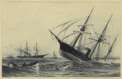 Sænkning af Alabama (litho) af Warren Sheppard