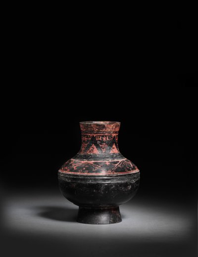 Lille rødmalet sortlakeret sort keramikkrukke, Hu, 476-221 f.Kr. af Warring States period Chinese School