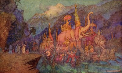 The Return of the Heroes Slain in the Battle of Eighteen Days, illustration fra 