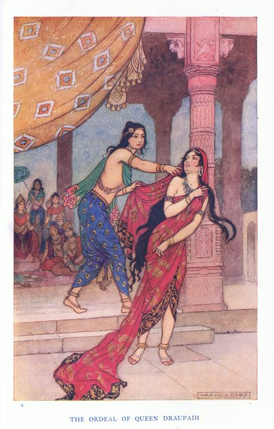 Dronning Draupads prøvelse (farve litho) af Warwick Goble